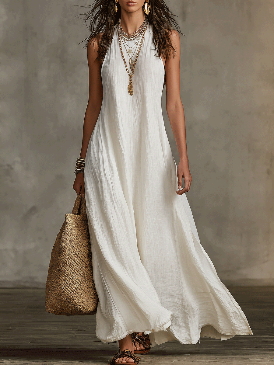 Vestido maxi bohemio sin mangas de caída fluida