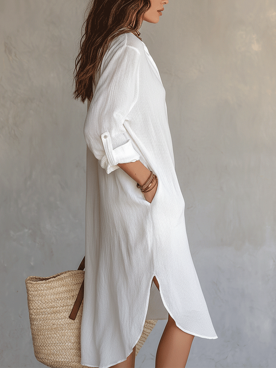 Vestido midi blanco bohemio y relajado