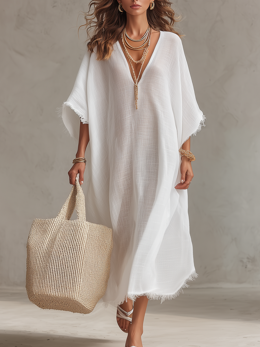 Vestido midi holgado con escote en V