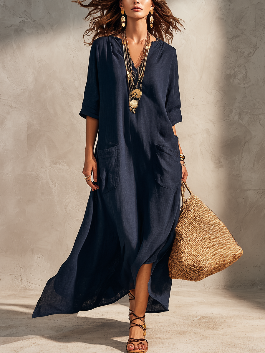 Vestido camisero bohemio azul medianoche