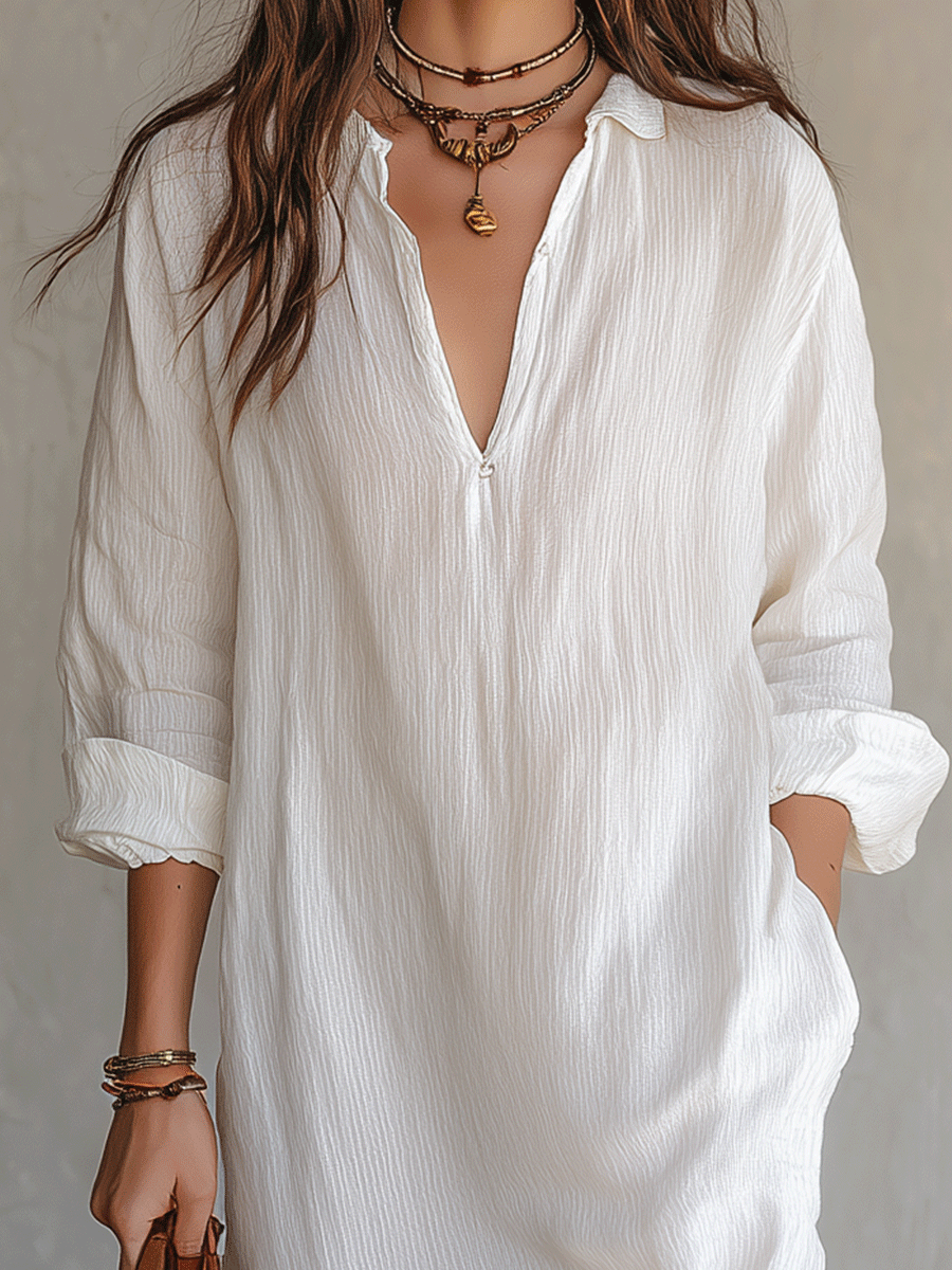 Vestido midi blanco bohemio y relajado