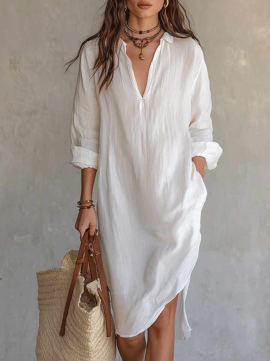 Vestido midi blanco bohemio y relajado
