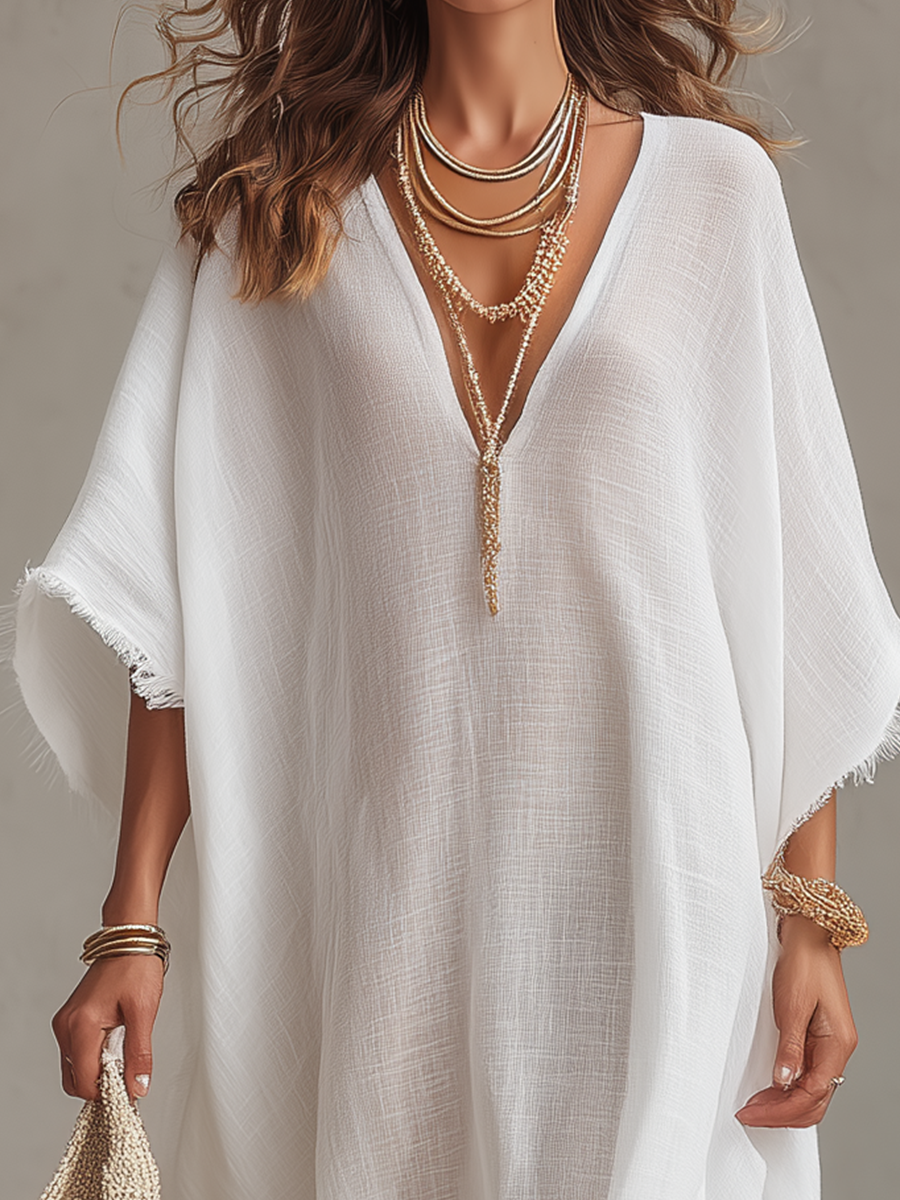 Vestido midi holgado con escote en V