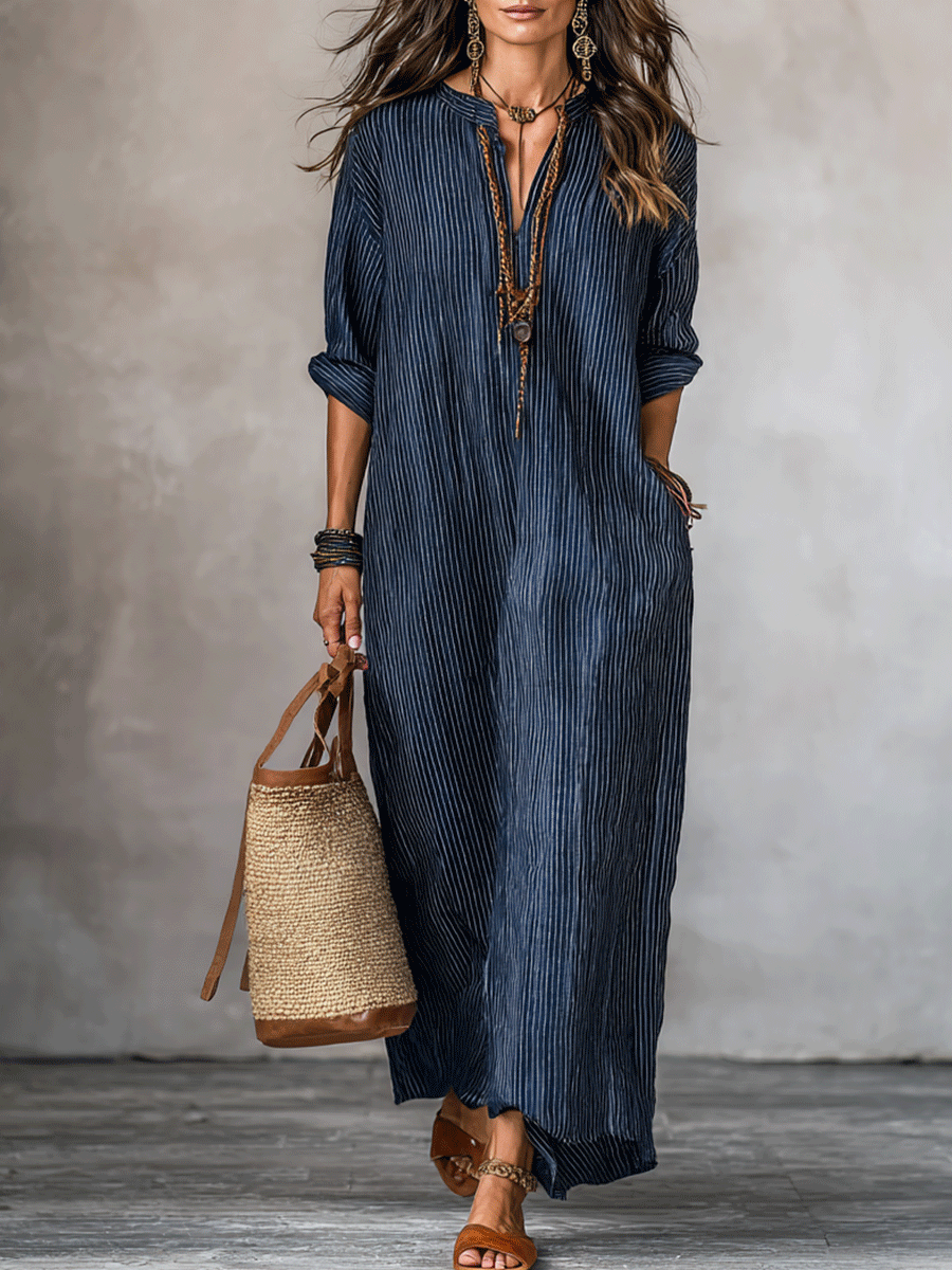 Vestido maxi holgado índigo de estilo nómada