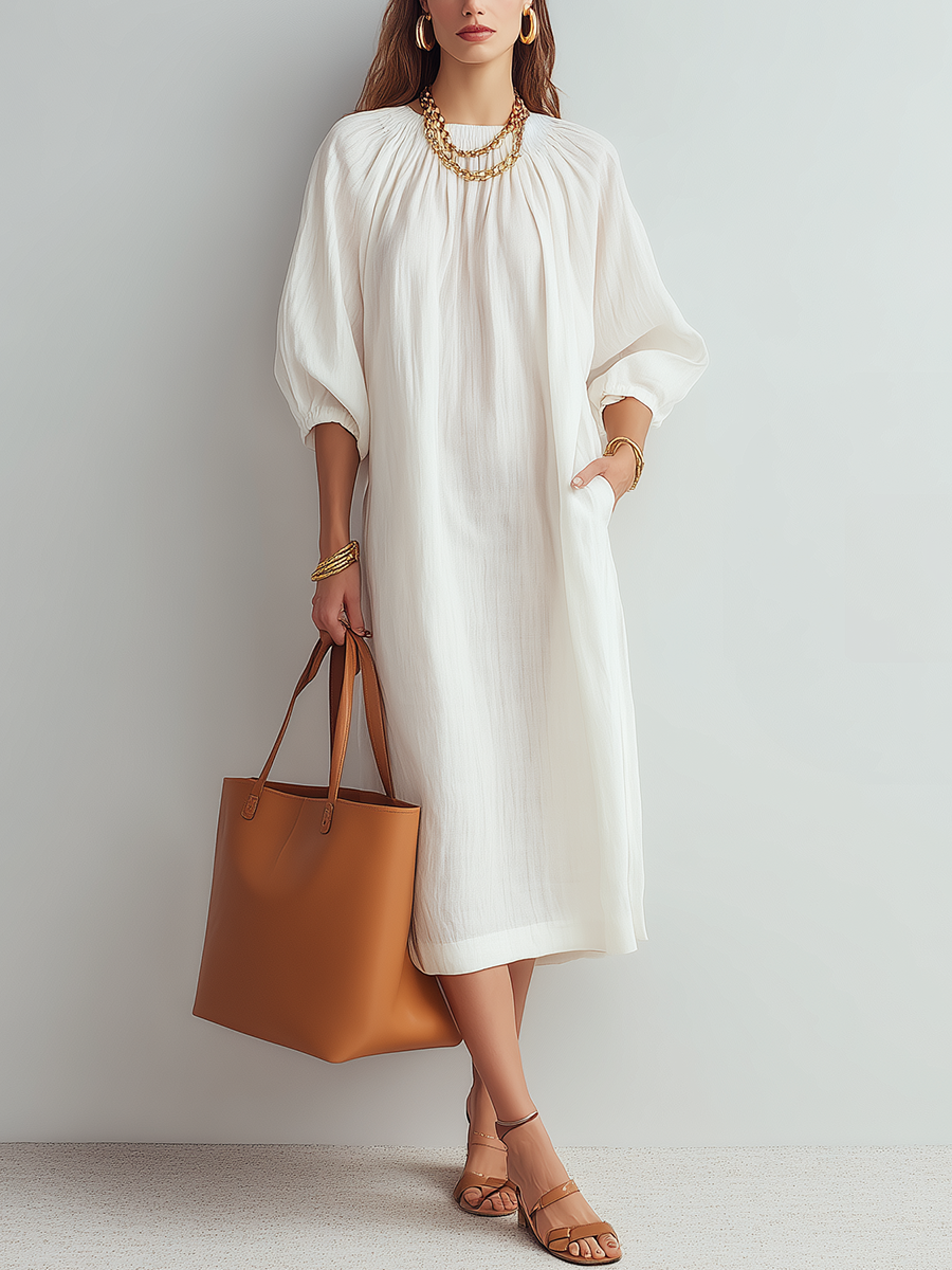 Vestido midi crema de corte relajado