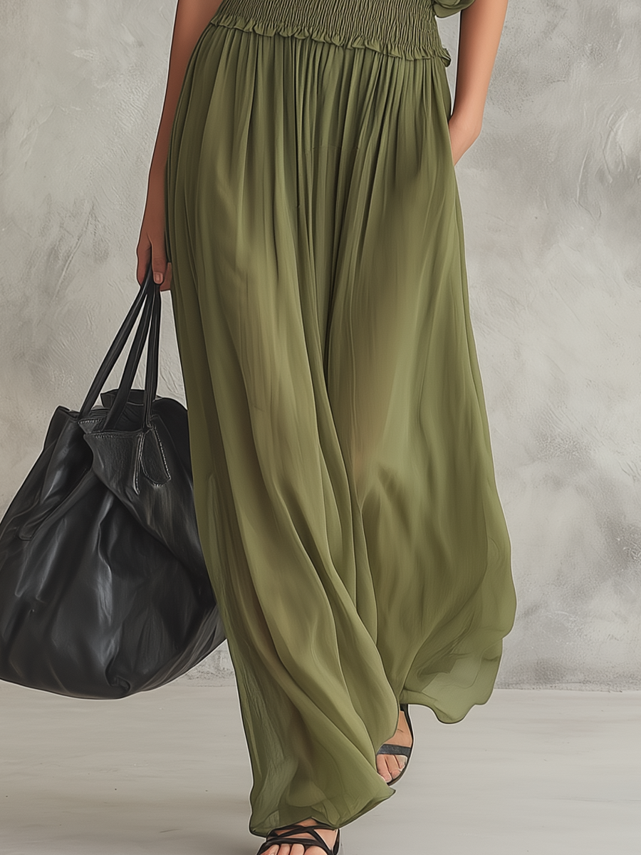 Vestido maxi holgado con cintura fruncida