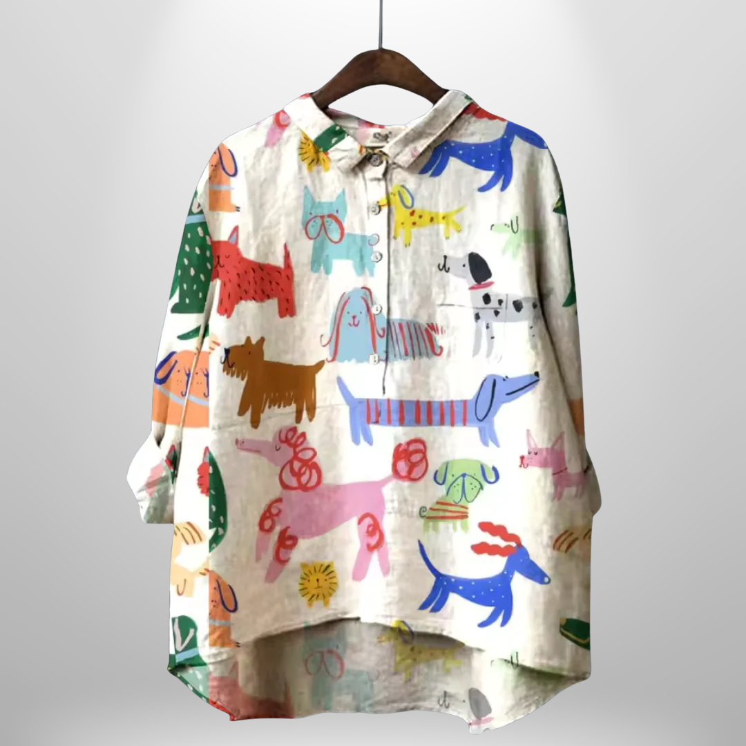 Clarisa™ | Blusa de lino atemporal con estampado de perros