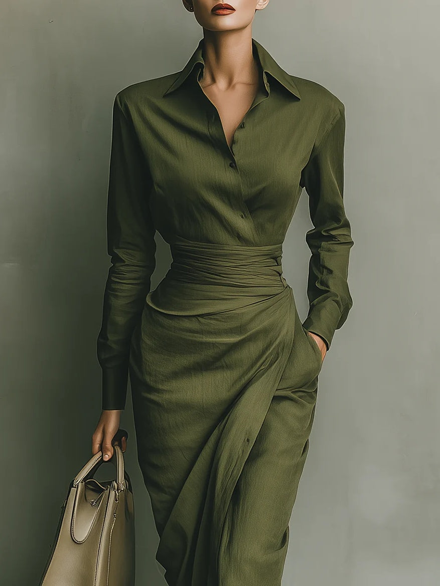 Noëlle™ | Vestido maxi en verde militar