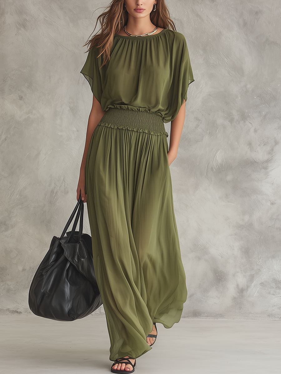 Vestido maxi holgado con cintura fruncida