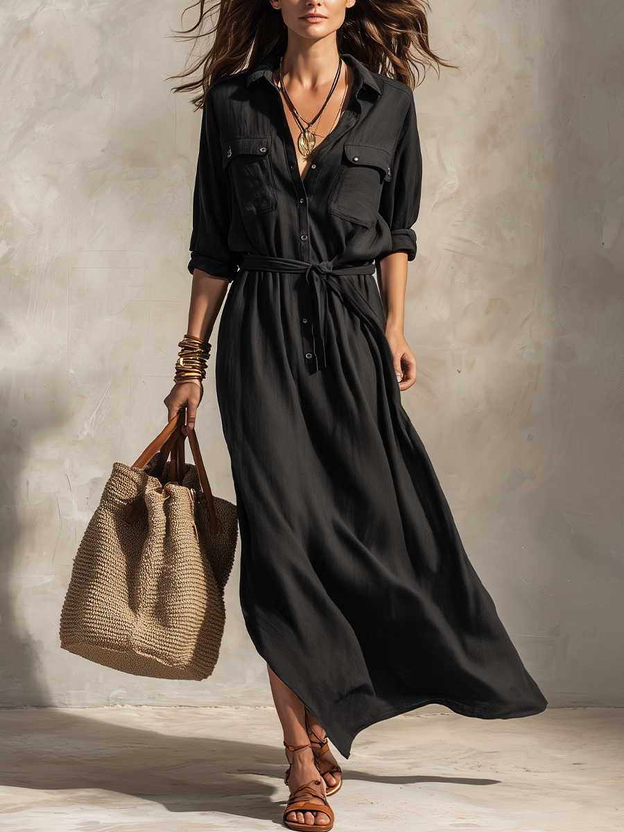 Vestido maxi refinado con cinturón