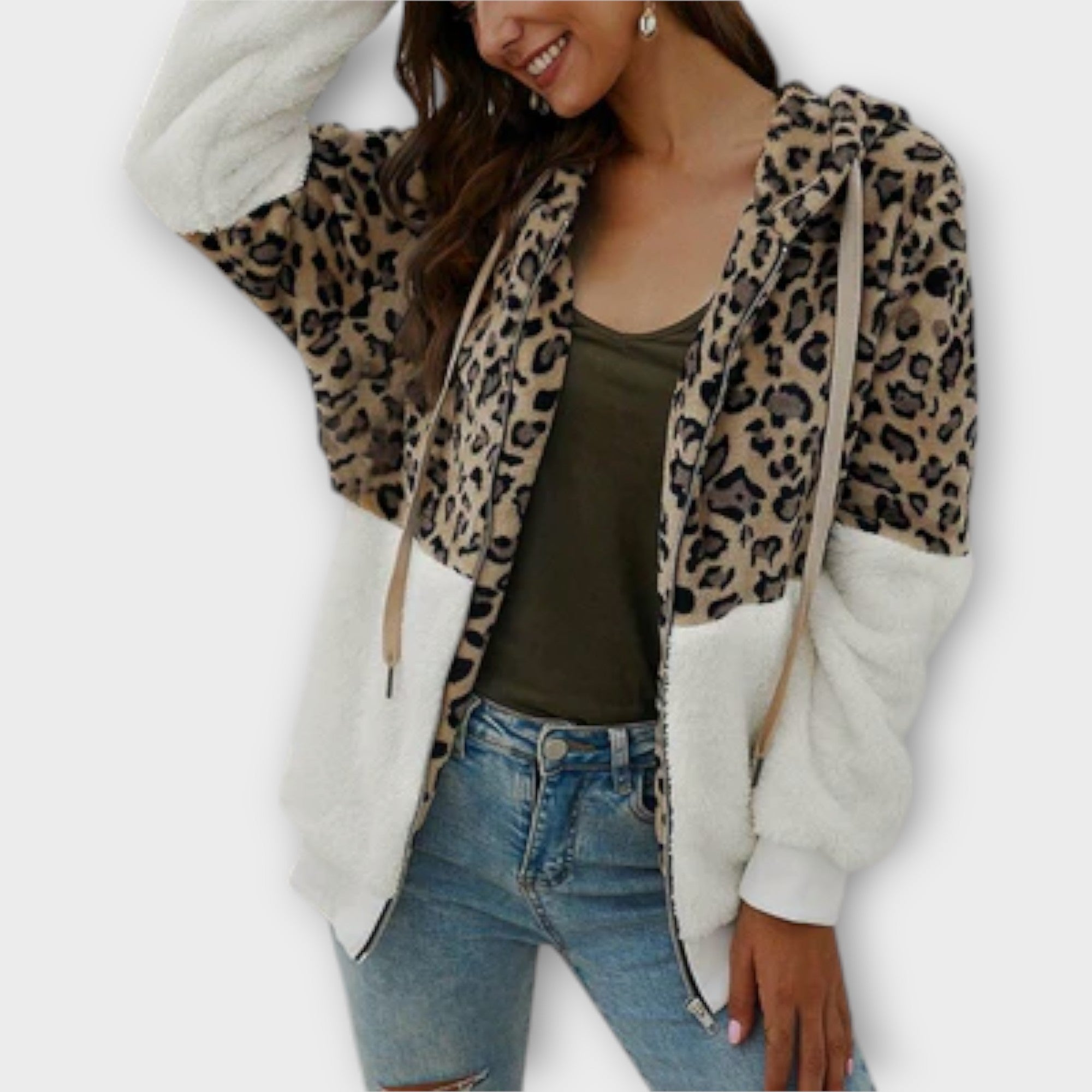 Lea - sudadera con capucha de felpa y diseño de leopardo