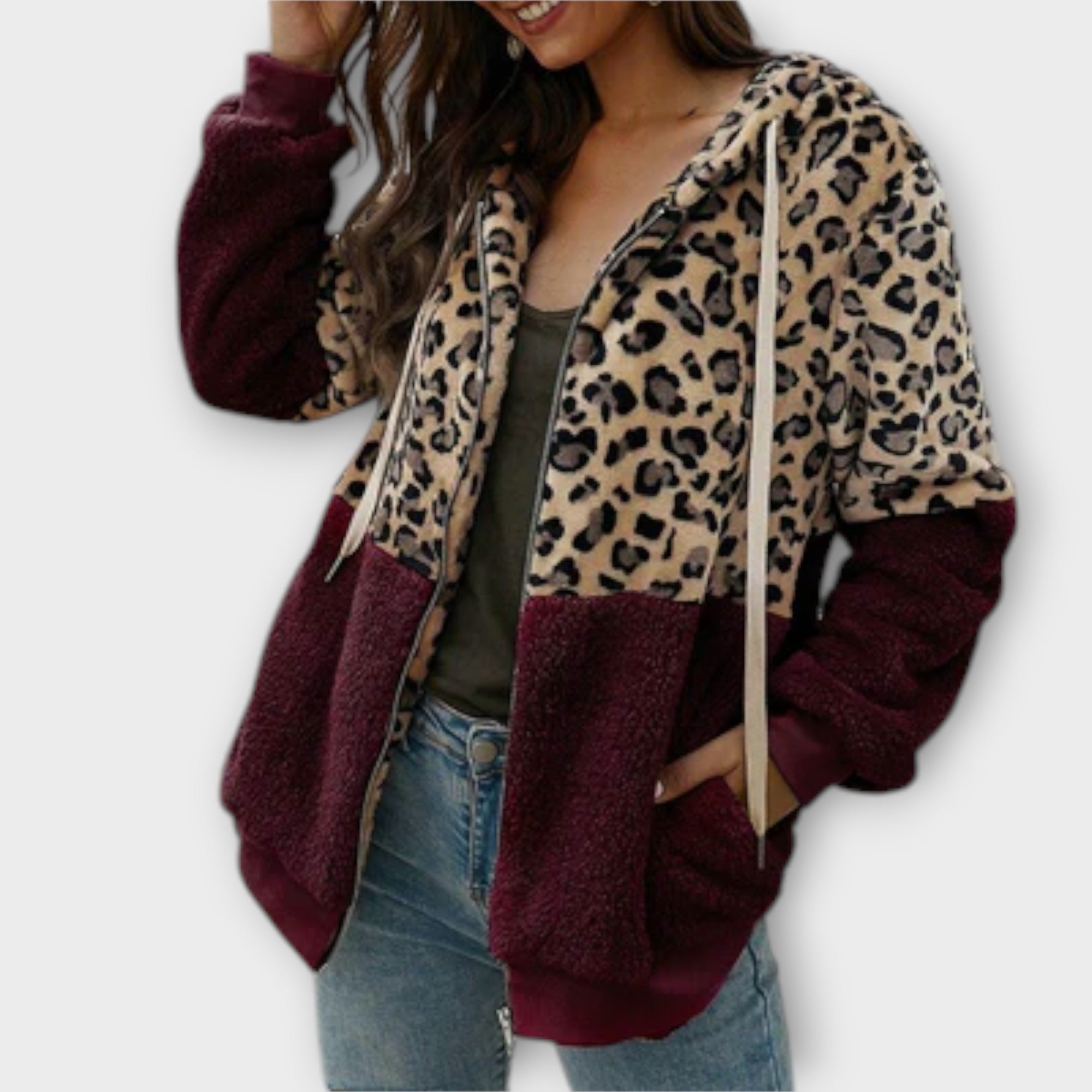 Lea - sudadera con capucha de felpa y diseño de leopardo
