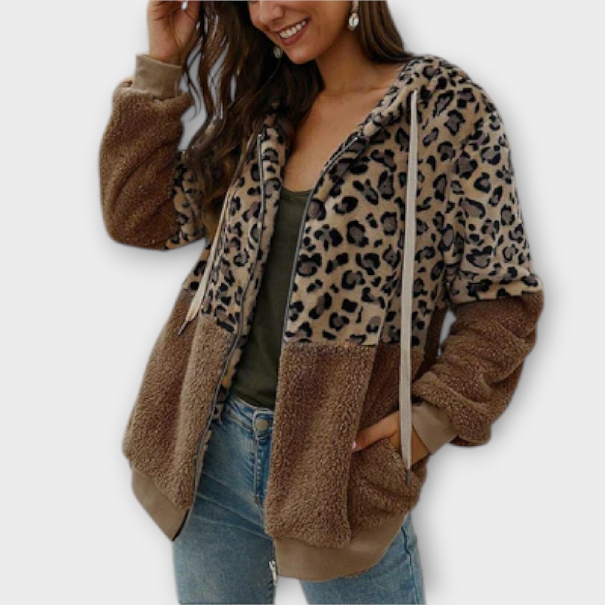 Lea - sudadera con capucha de felpa y diseño de leopardo