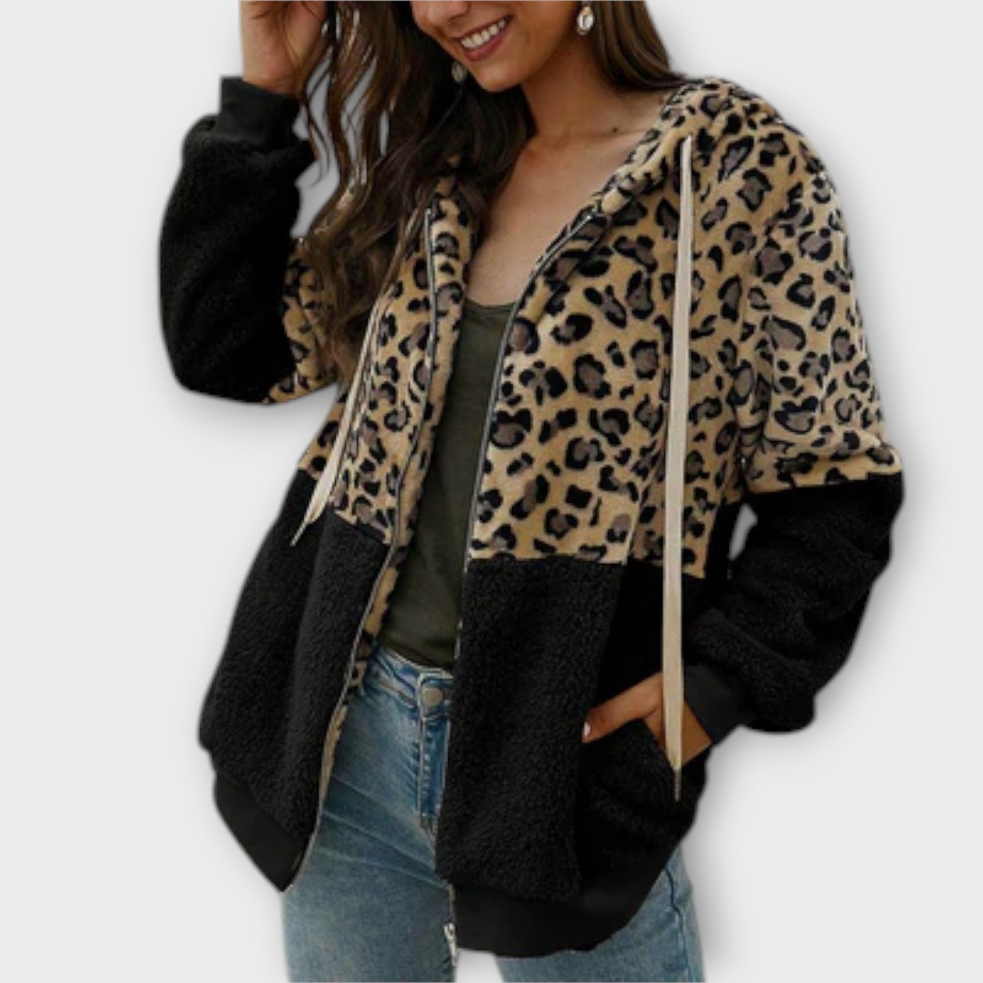 Lea - sudadera con capucha de felpa y diseño de leopardo