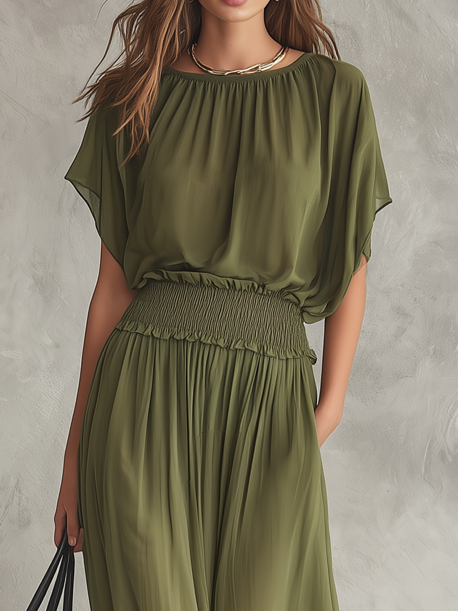 Vestido maxi holgado con cintura fruncida