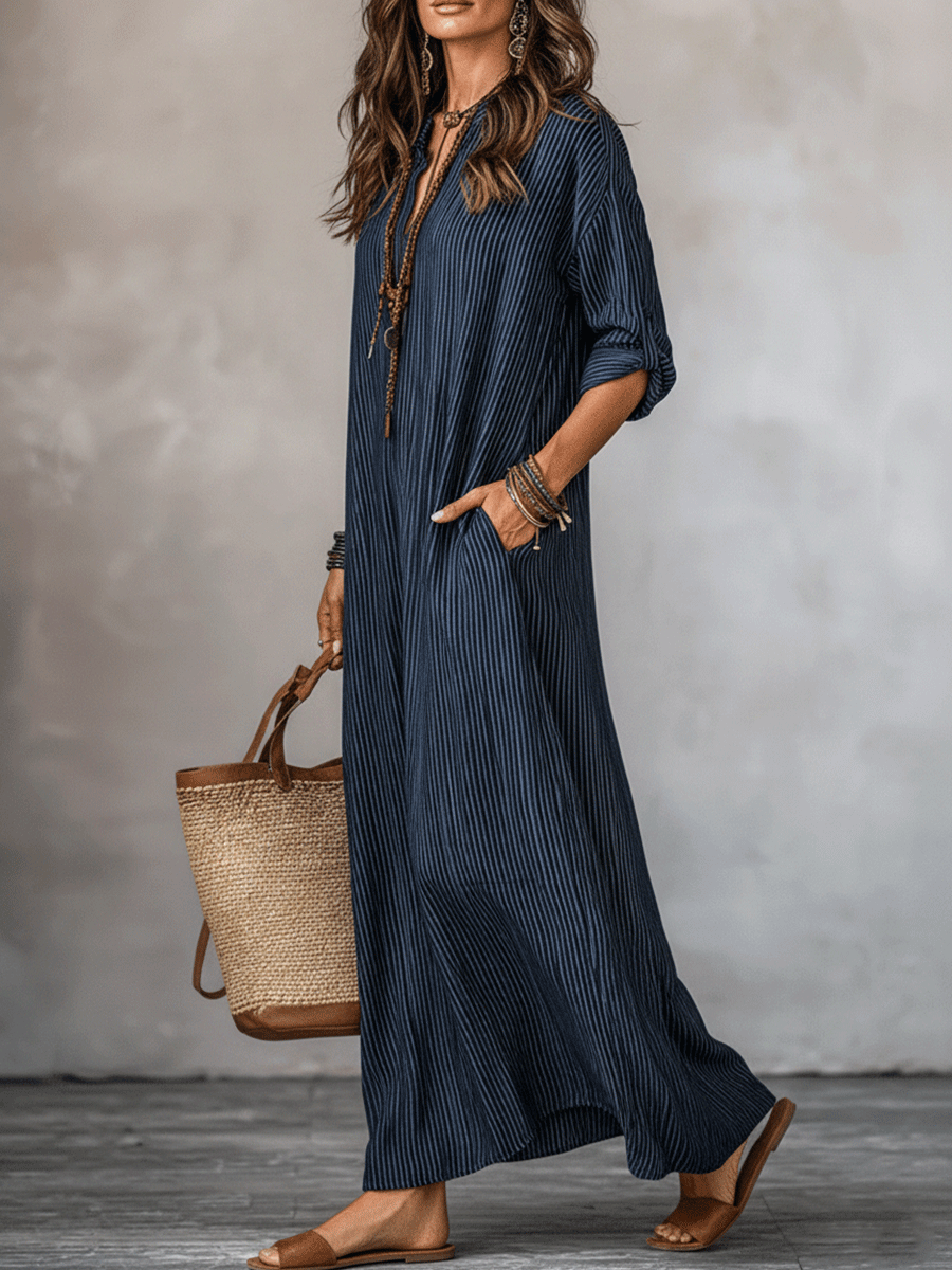 Vestido maxi holgado índigo de estilo nómada