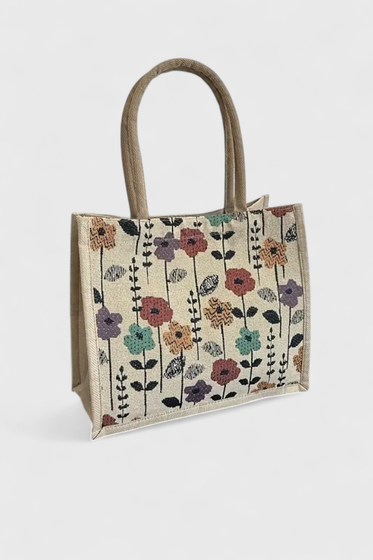 Taila Bolsa de Yute con Estampado Floral y Diseño Ecológico
